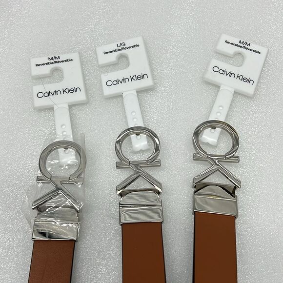 Calvin Klein Women's Two-in-One Reversible CK Monogram Plaque Buckle Dress Belt - Picture 6 of 9